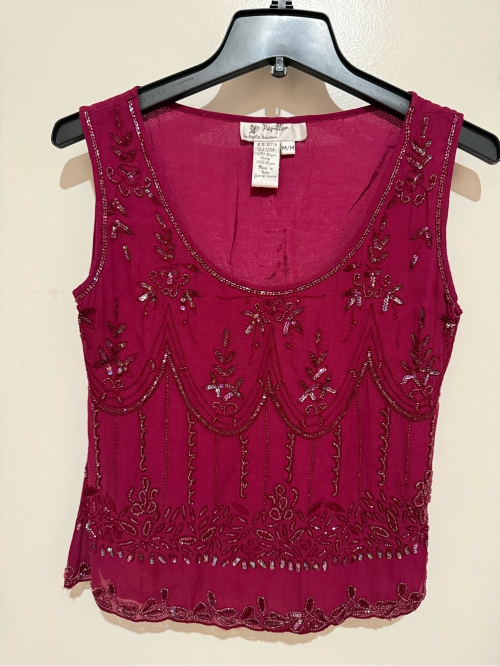 Papillon Blanc Beaded Scoop Neck Camisole - Magenta